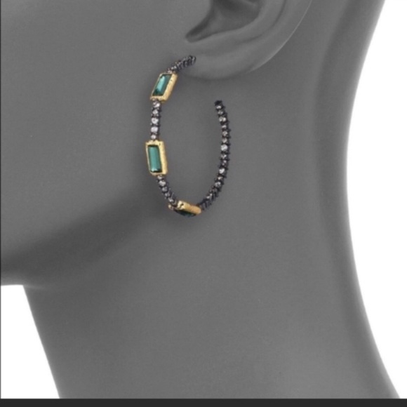 ALEXIS BITTAR• New Elements Teal Green Baguette Stone Crystal Hoop Post Earrings - Picture 3 of 9